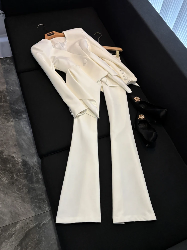 

Ele New Sle Slim Fit Jaet Top And Micro Flared Pants Set Women's Faion A-Line Skirt Suit Chinese Brand Autumn Colle...