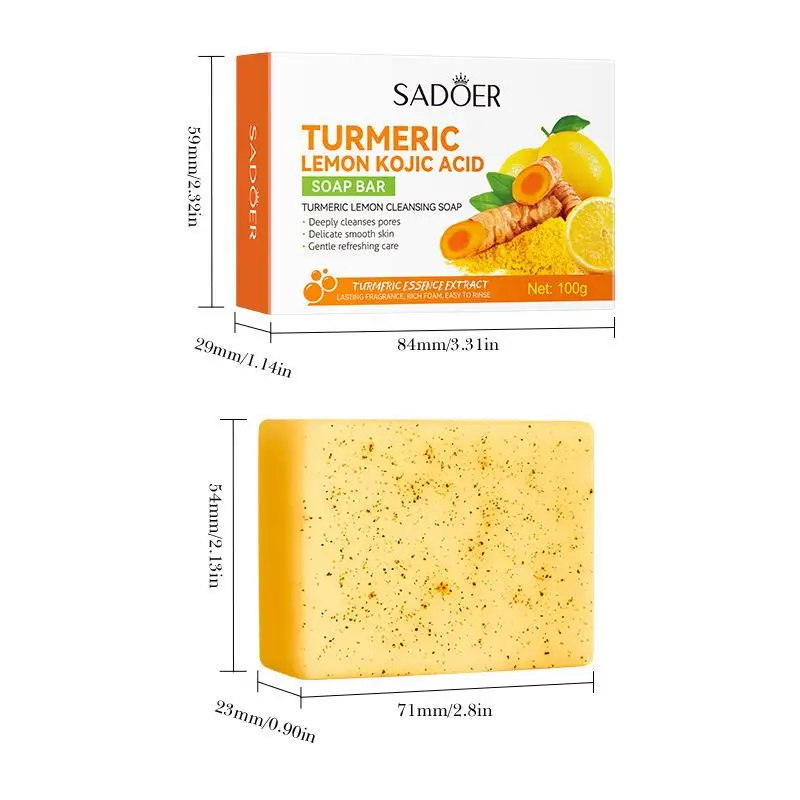 

Новое мыло SADOER с лимоном и куркумой для осветления кожи, ручной работы, глубоко очищающее, придающее сияние, отшелушивающее, для душа и лица, уход за телом