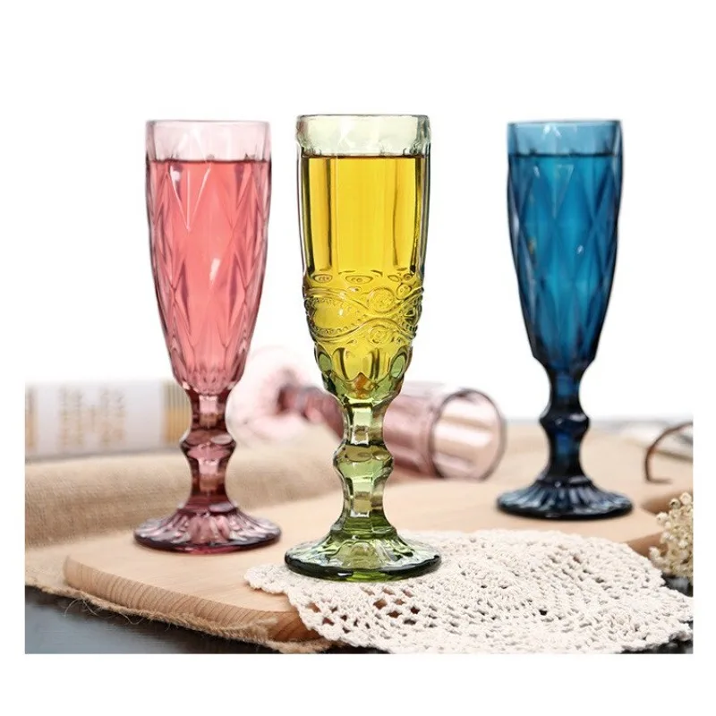 European Goblet Color Relief Red Wine Glass Hotel Party Juice Cup Color Goblet Personalized Wine Glass