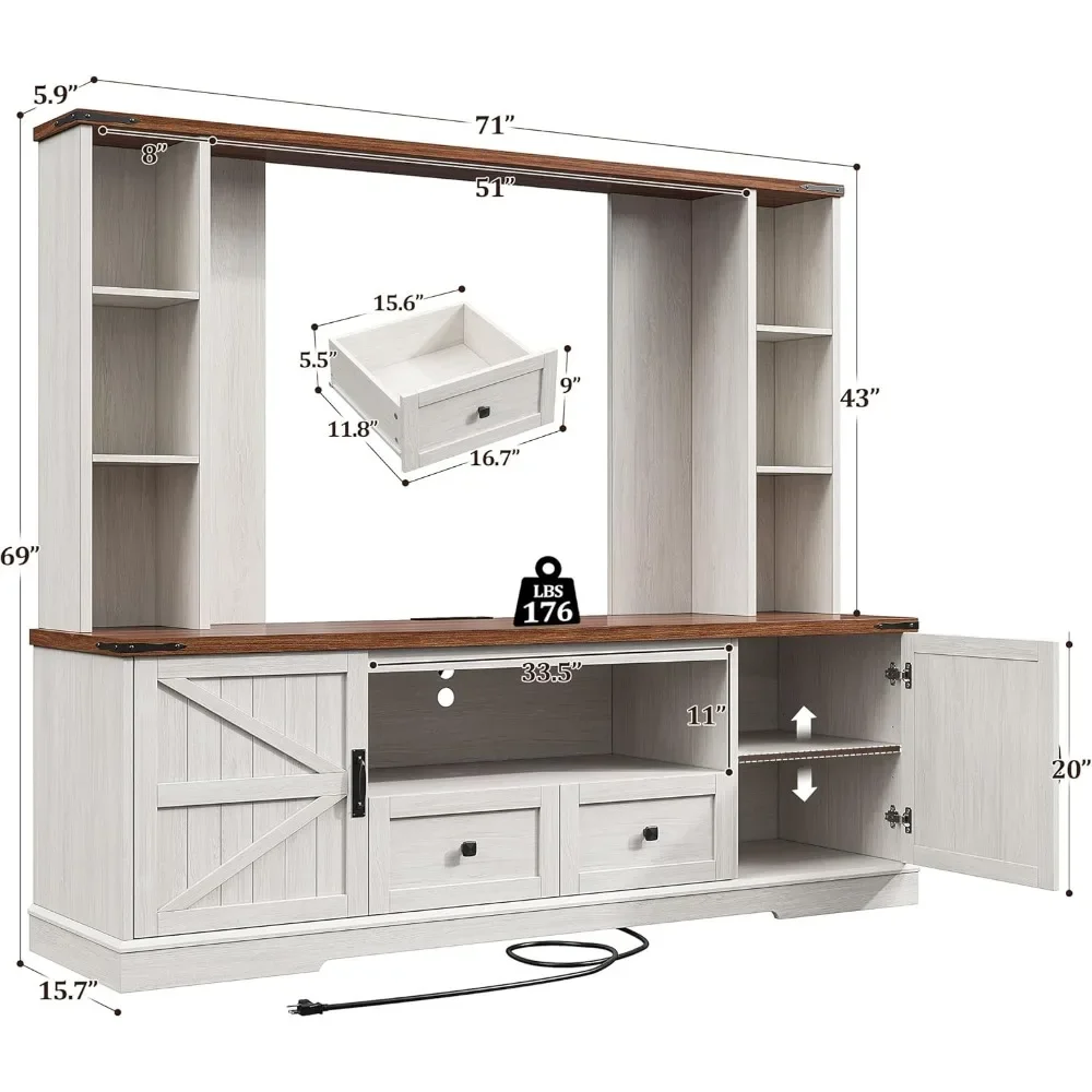 Wood TV Stand,Wall Unit Entertainment Center with Ample Storage Space and Adjustable Shelves, TV Stands for Living Room