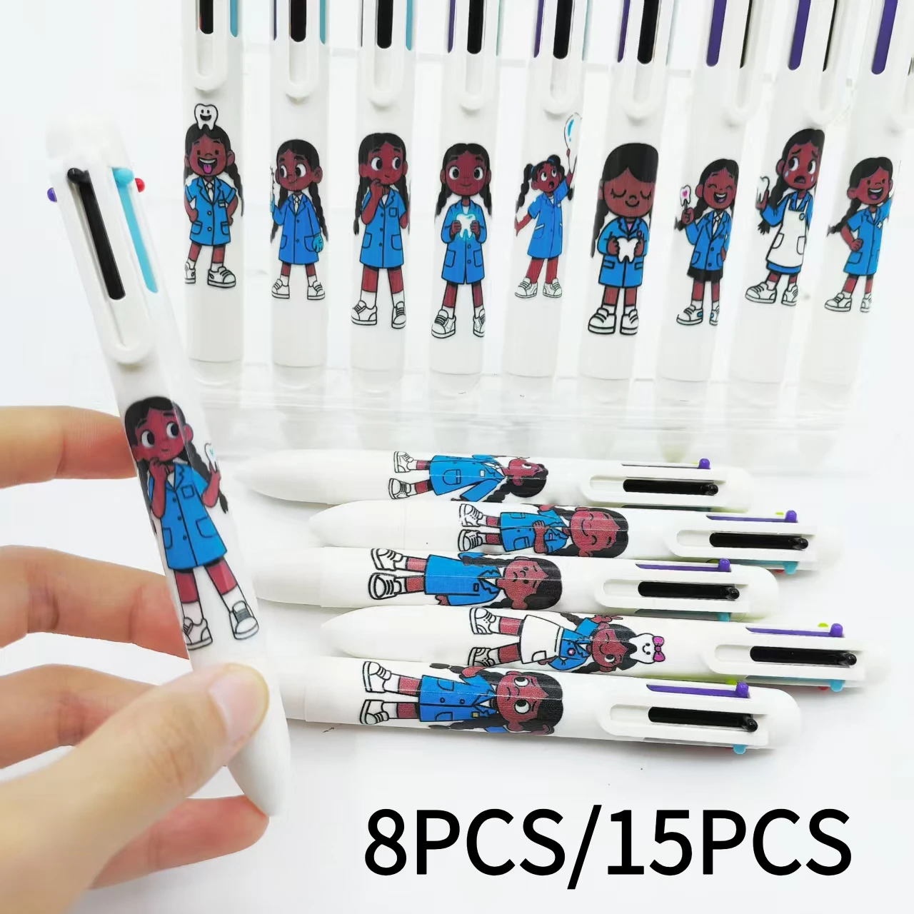 

8/15PCS Dental Series Multi-color Ballpoint Pen, World Tooth Care Day Six-in-One Ballpoint Pen, Dental Care Medical Record Pen