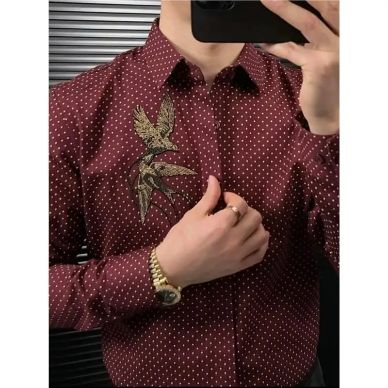 

Men's Casual irt 2025 New Sle Spring Autumn Faion Letter Embroidery Versatile Simple Slimming Trendy Button up Breathable