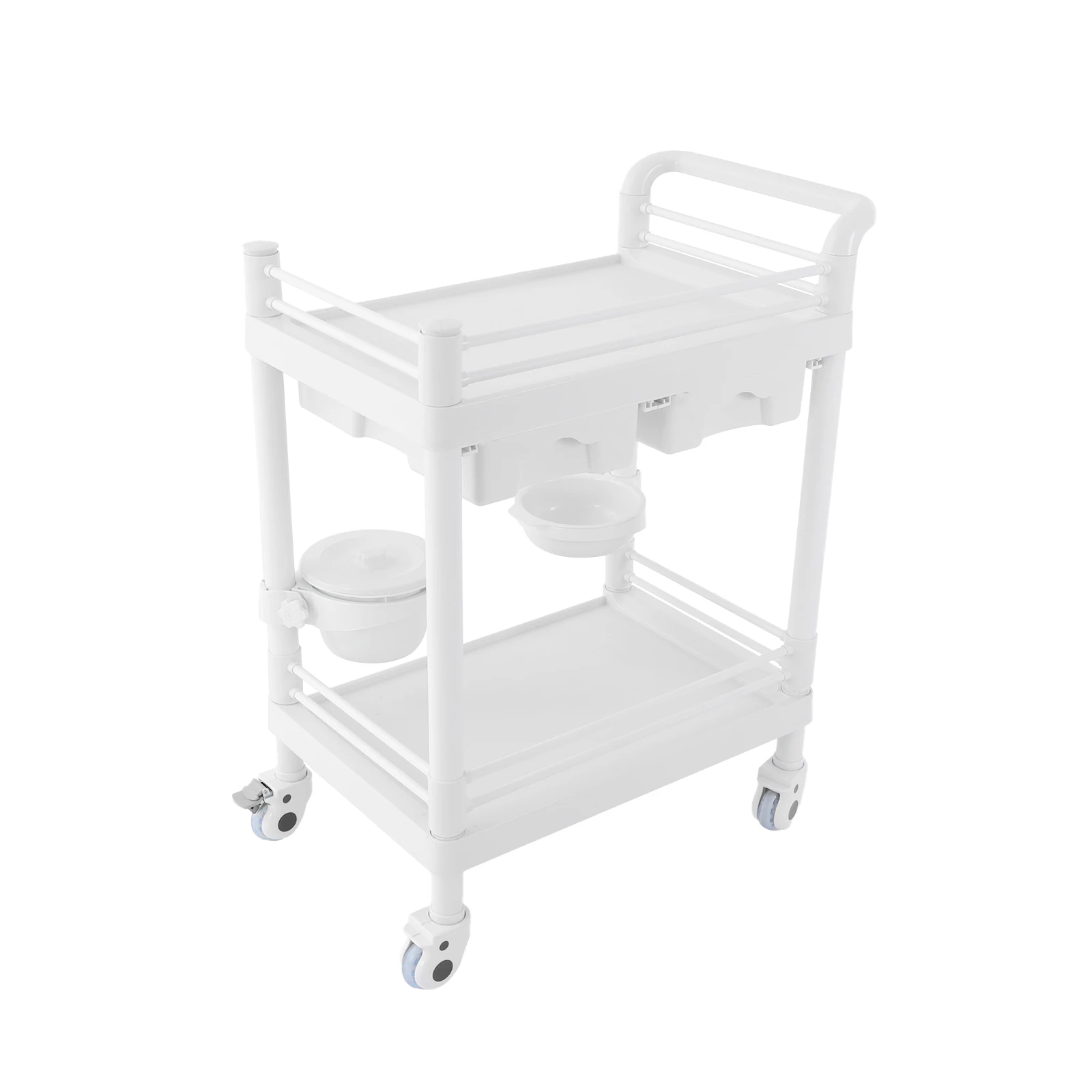 2 Tiers Medical Cart Mobile Trolley Cart Laboratory Trolley 90kg Load-Bearing Capacity for Hospitals/Beauty Salons/Offices