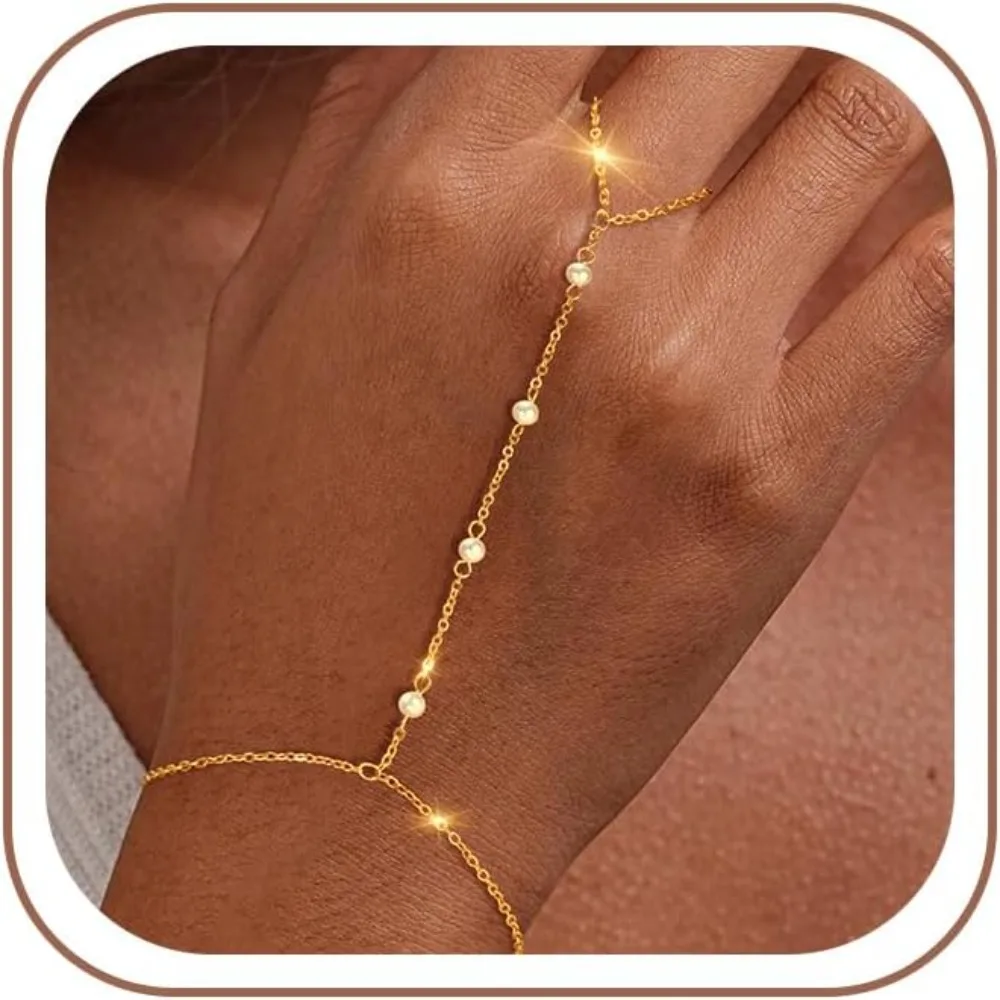 

Позолоченный браслет-цепочка с жемчугом 14K, изящное кольцо-браслет на палец, водонепроницаемое многослойное летнее украшение, подарок для женщин