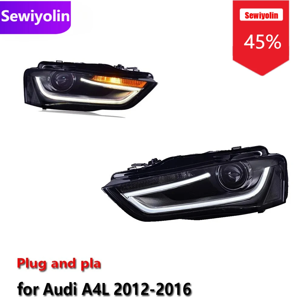

Автомобильные светодиодные фары DRL в сборе для Audi A4, светодиодные фары 2012-2016, противотуманные фары DRL, стоп-сигналы поворота, Plug and Play