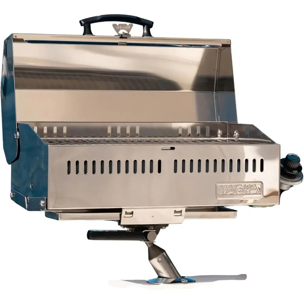 

Portable Propane Marine Grill - Stainless Steel BBQ for Boats with 9x18 Cooking Surface and Foldable Legs