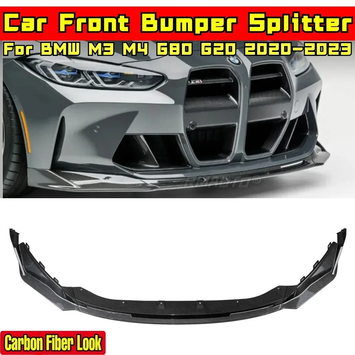 

For BMW M3 M4 G80 G82 2020-2023 Body Kit Front Bumper Splitter Carbon Fiber Look Sport Style Rear Bumper Spoiler Car Accessories