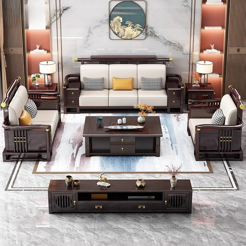 مزيج أريكة من الخشب الصلب، غرفة معيشة صغيرة على الطراز الصيني الحديث الجديد على الطراز الصيني البسيط من Zen