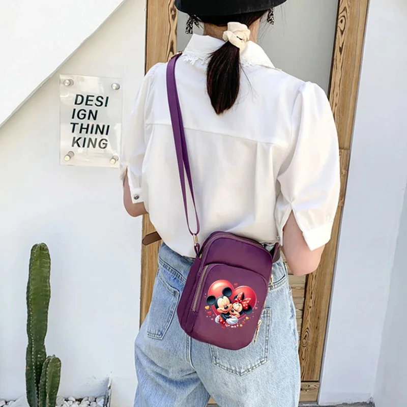 Women Crossbody Bags Disney Mickey Minnie Mouse Zipper Mobile Phone Shoulder Bag Lady Female Multifunction Mini Handbags Purse