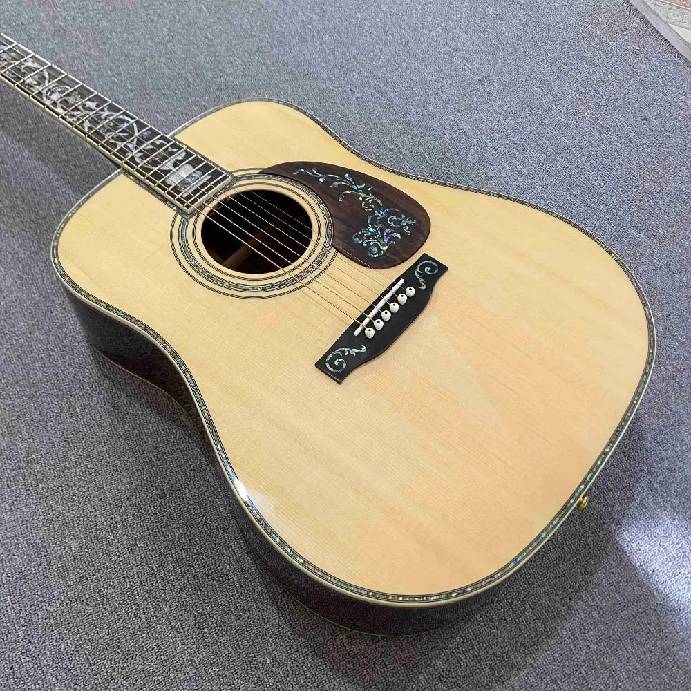 Wooden D45 Acoustic Guitar 6 String Koa Body Ebony Fingerboard with Fully Closed Tuning Peg for Professional Performance