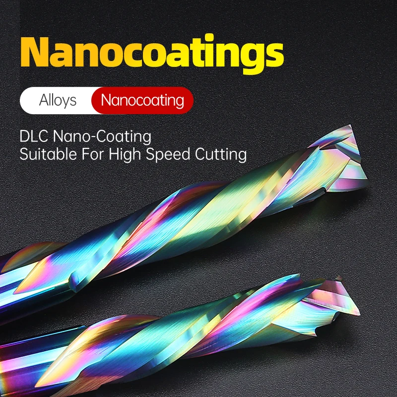 HUHAO Compression Router Bit 12.7mm CNC Milling Cutter Wood 2 Flute Spiral Cutter Carbide End Mill DLC Coating Woodworking Tool