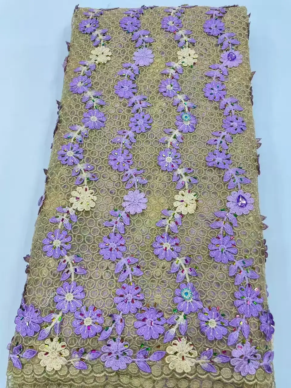 

Luxury Cotton Nigerian Guipure Cord Lace Embroidered Traditional Women's Water Soluble Fabric for Occasional Wear - 5 Yard