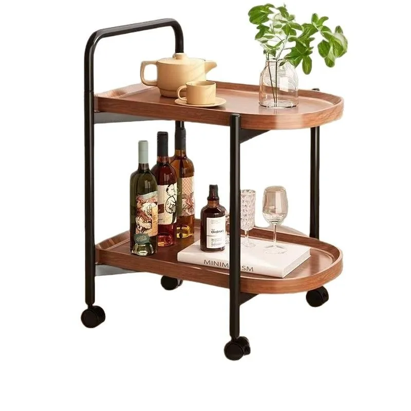 Mobile small cart storage rack, simple double-layer home storage with wheels, small side table for living rooms