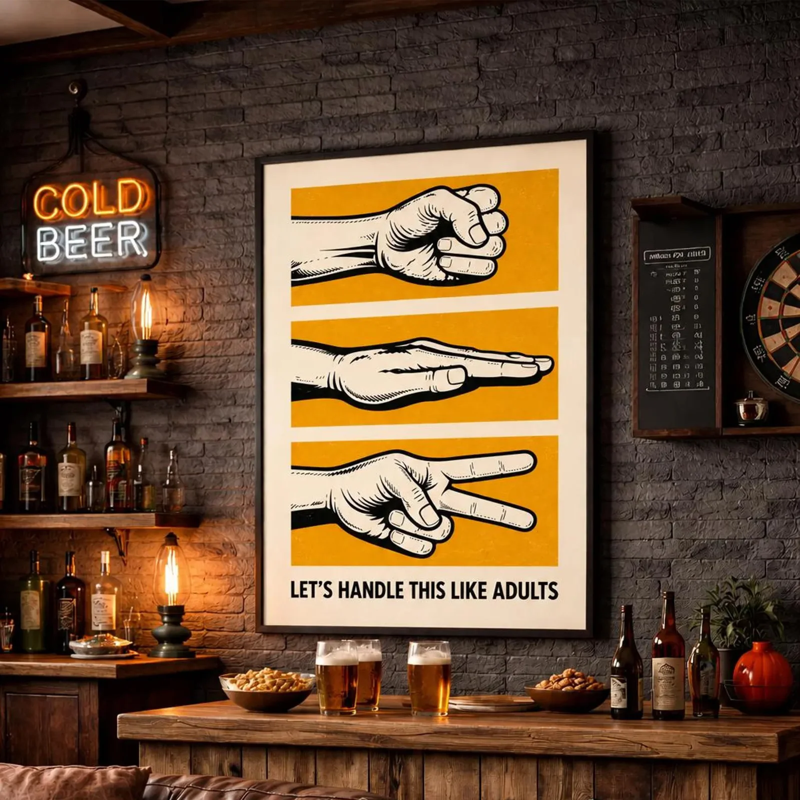 Retro Style 2D Flat Rock Paper Scissors Game Posters Funny Hand Gesture Illustration Canvas Prints Wall Decor Canvas Art Prin