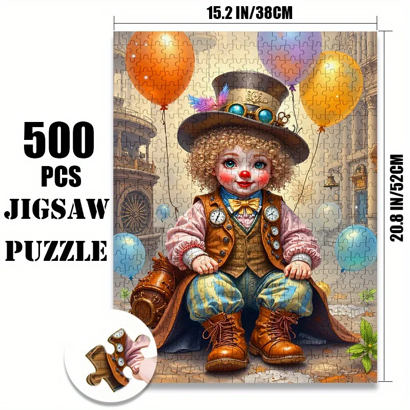 500/1000 قطعة أحجية الصور المقطوعة - مهرج Steampunk الفيكتوري مع بالونات وتروس، ورق ممتاز مضاد للخدش، تحدي متقدم Fa