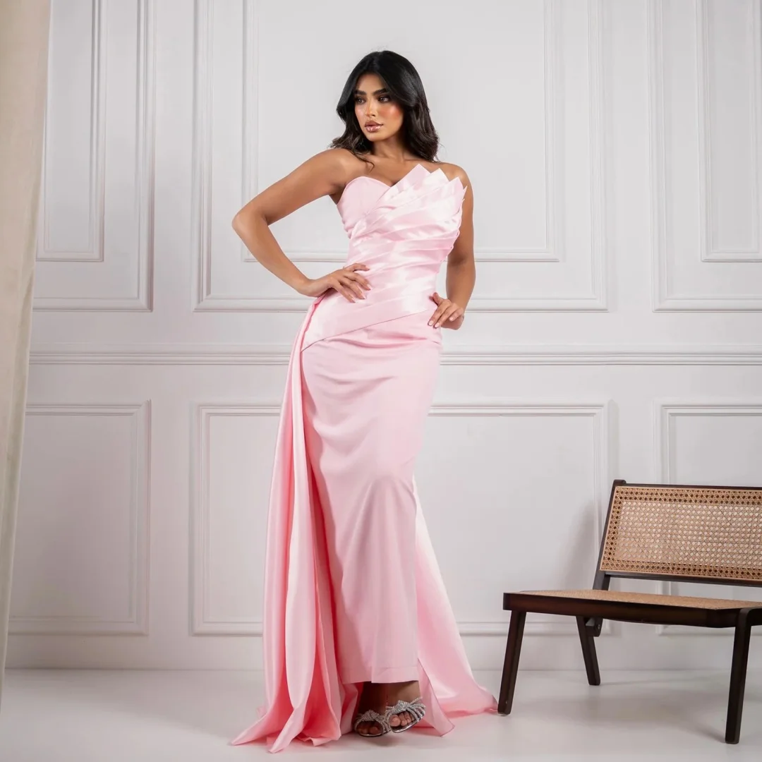 

Elegant Pink Mermaid Evening Dresses Sweetheart Ruched Vestido de Noche Customized Charming Stain Formal Prom Party Dress