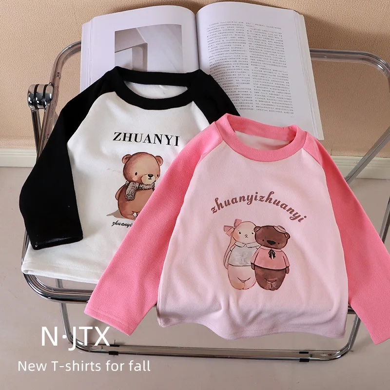 Herbst kinder Langarm T-shirt Mädchen Cartoon-Muster Basis Shirt Jungen Rundhals Einzigen T-shirt Baby Student Kleidung