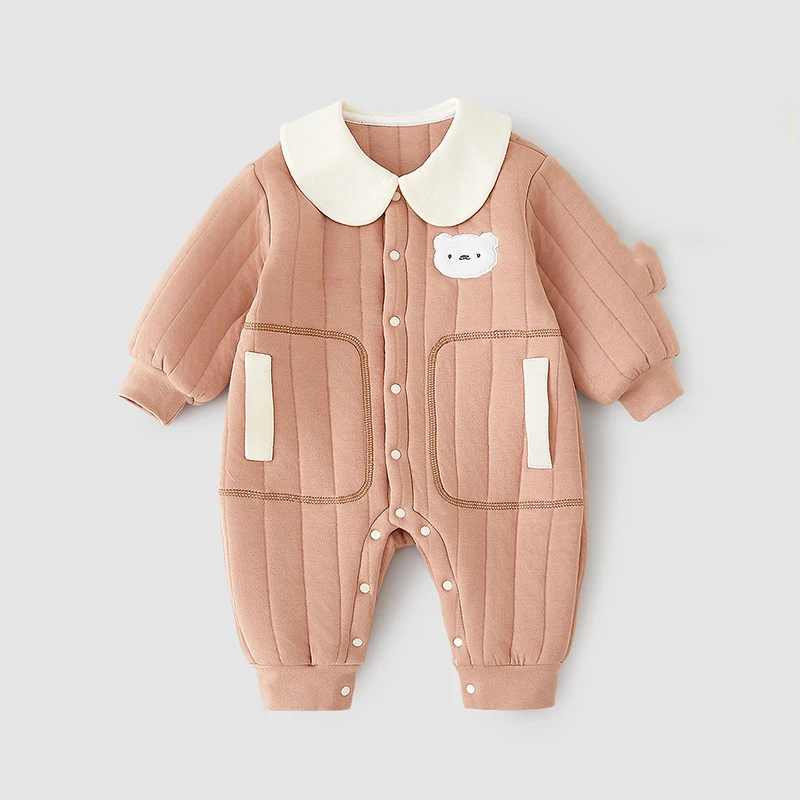 

Весенне-осенние боди для маленьких девочек с воротником Питера Пэна, детские комбинезоны для маленьких мальчиков, комбинезоны с медведем для новорожденных мальчиков, комбинезон для младенцев