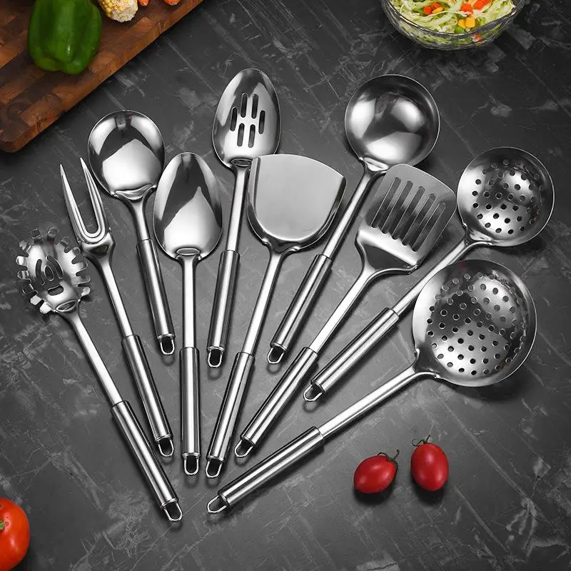 Stainless Steel Turner Long Handle Slotted Shovel Non-stick Kitchen Steak Cooking Spatula Burger Fried Egg Flip Over Shovel