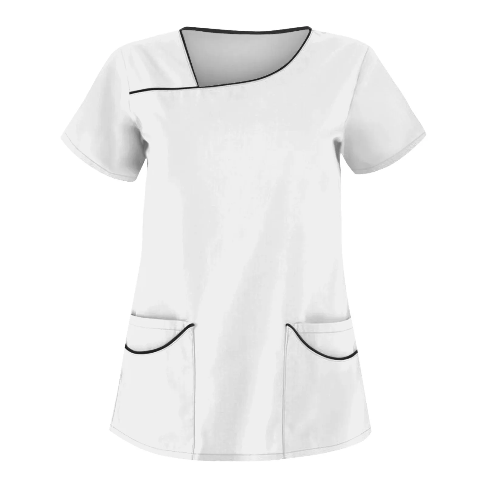 Female Lightweigt Solid Color Casual Nurse Uniform Basic Comfortable Short Sleeve Pocket Medical Scrubs Tops Working Clothes
