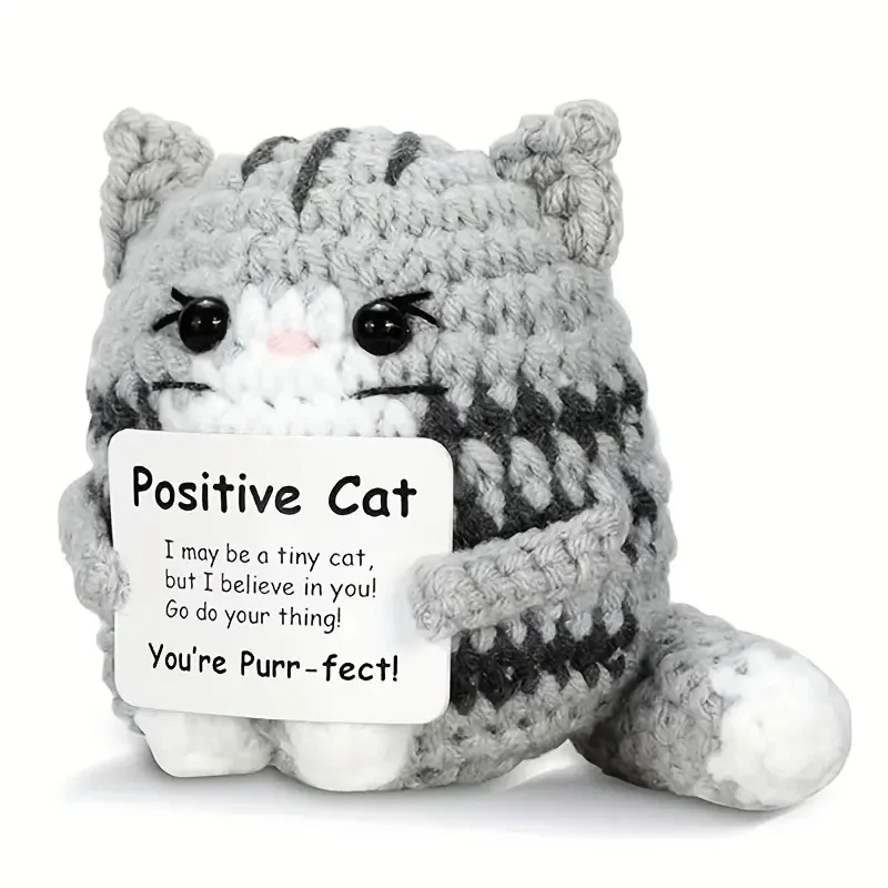 Positive crochet cat kits, mini cute hand-knitted animals, emotional support gifts, great gifts for pet lovers and crochet lover