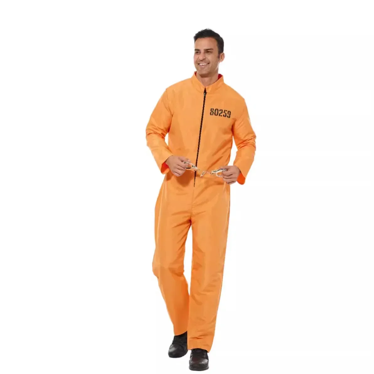 Adult Halloween Prisoner Jumpsuit Orange Uniform Handcuff Men Party Cosplay Anime Clothes Jailbird Stage Performance Wear 2024