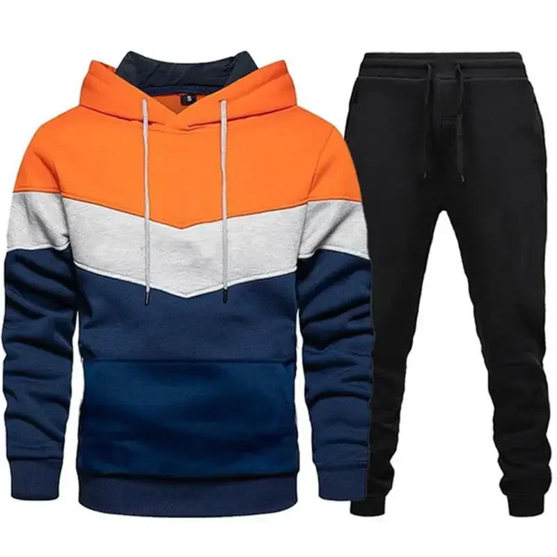 Autumn Mens Long Sleeve Sport Suit Casual Fleece Warm Hoodies + Long Pants 2PCS Suit Pullover Hoodies Sportswear