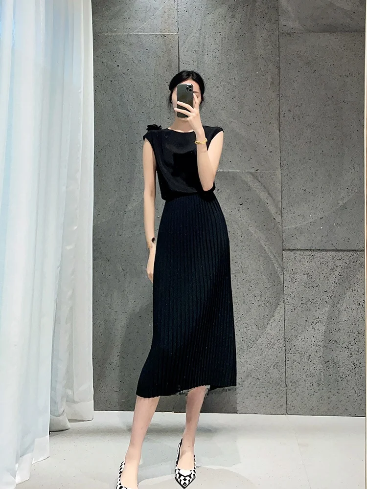 

Юбка-миди с плиссировкой «аккордеон» Ele, с завышенной талией, облегающая, однотонная, для женщин, летняя, модная, для офиса, H-образный силуэт