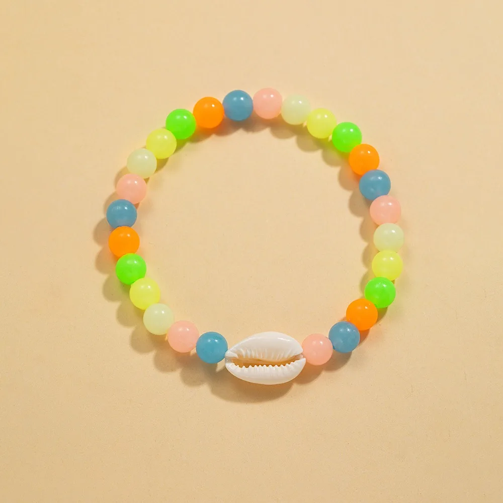 Creative Bohemian Luminous Random Bead Cowrie Shell Stretch Adjustable Anklets for Women Men Beach Bonfire Night Party Jewelry