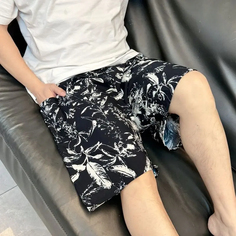 Men Rayon Pajama Shorts Summer Ultra Thin Loose Casual Beachwear Plus Size Sleepwear Lounge Pants