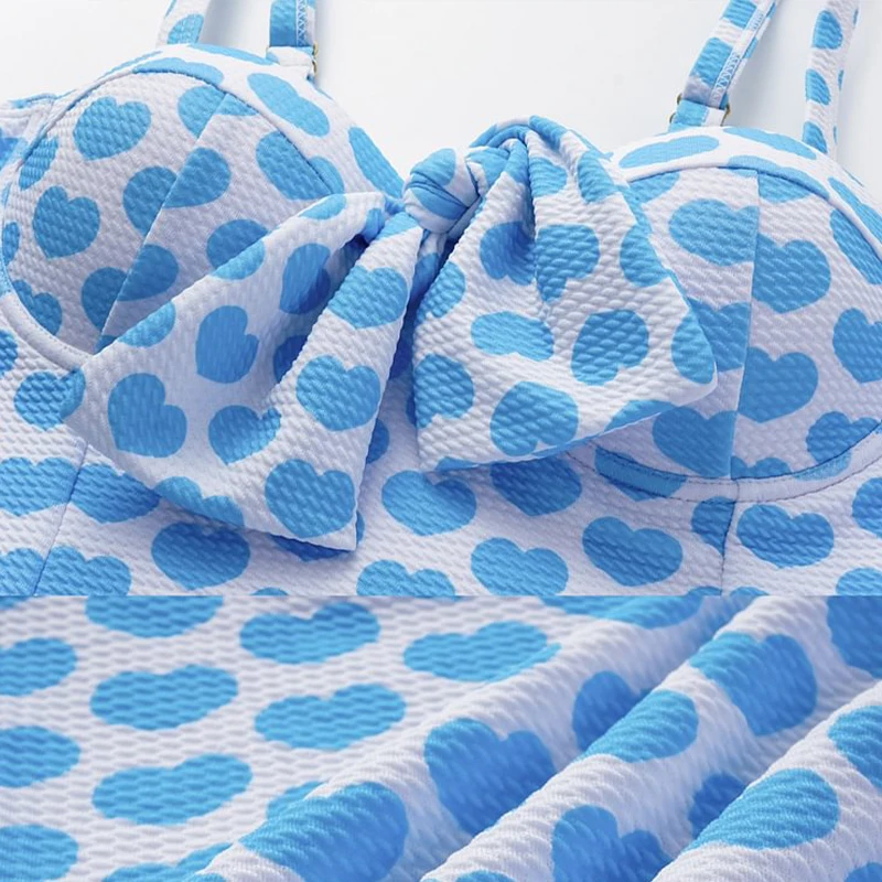 2025 New Flaxmaker Swimsuit Set Women Bowknot Heart Print One Piece Swimsuit Summer Beach Vacation Bathing Suit Monokini