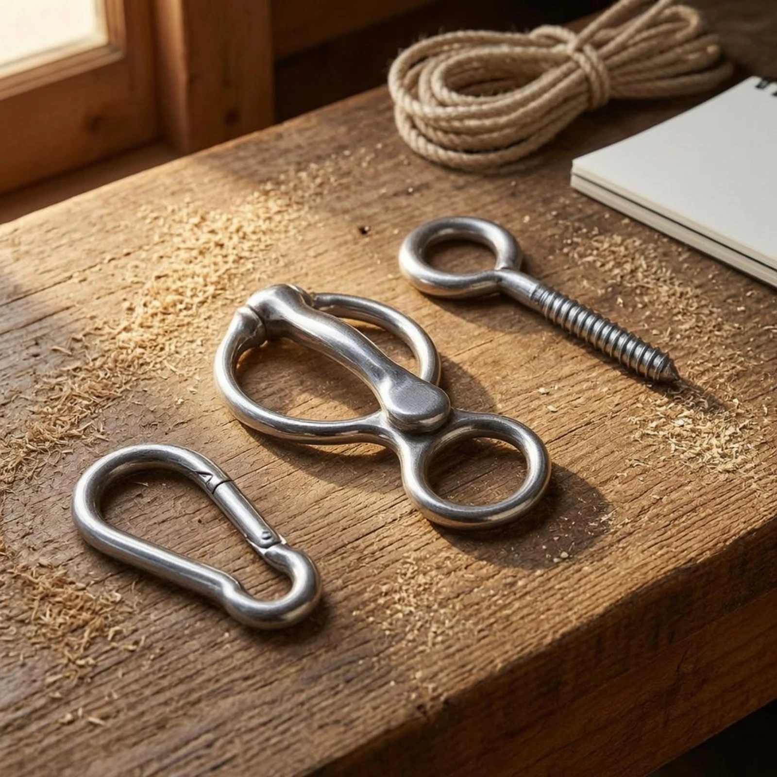 3 Pieces Horse Tie Hardware Stainless Steel Threaded Eye Bolt Coil Snap Hook Polished Silver Finish Tie Buckle Set for Stable