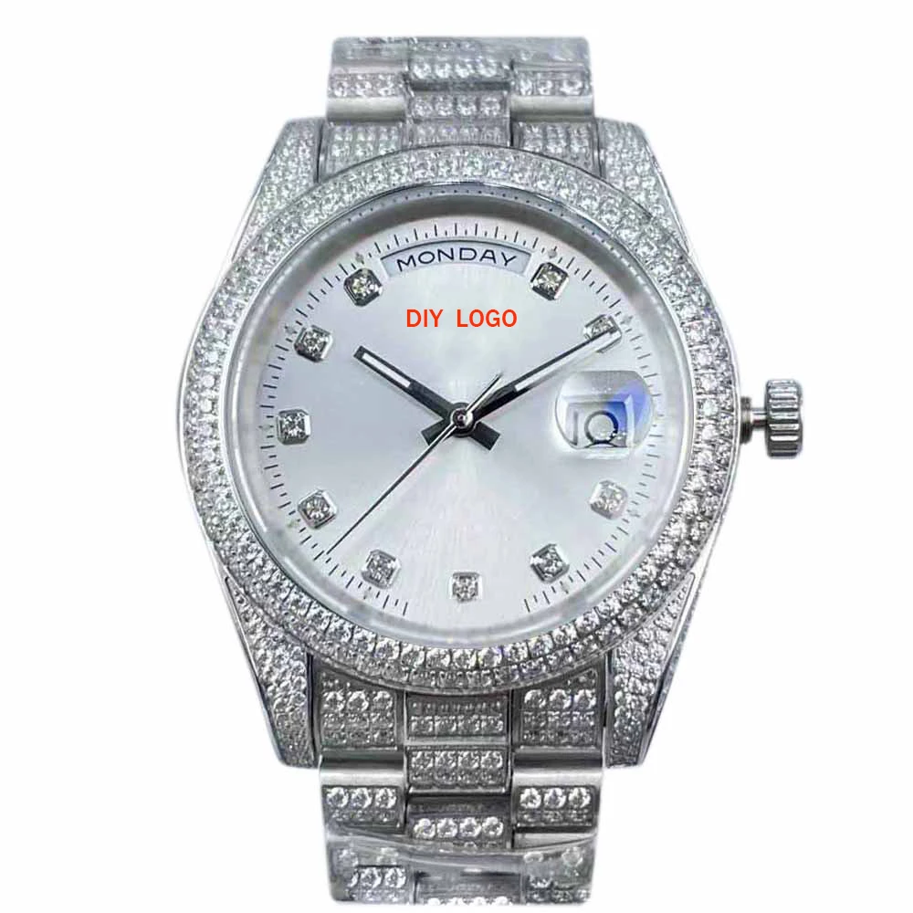 Customized LogoLuxury 41mm men's diamond watch, 904 stainless steel and sapphire mirror, mechanical movement men's gifts