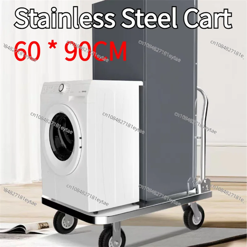 Foldable Platform Truck Cart – 90x60cm Stainless Steel Flatbed Dolly, 300kg Load Capacity for Push & Transport