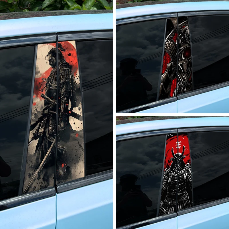 Stiker mobil Samurai 1 buah, stiker vinil pilar B otomatis tahan air, dekorasi penutup goresan pintu mobil DIY untuk semua mobil