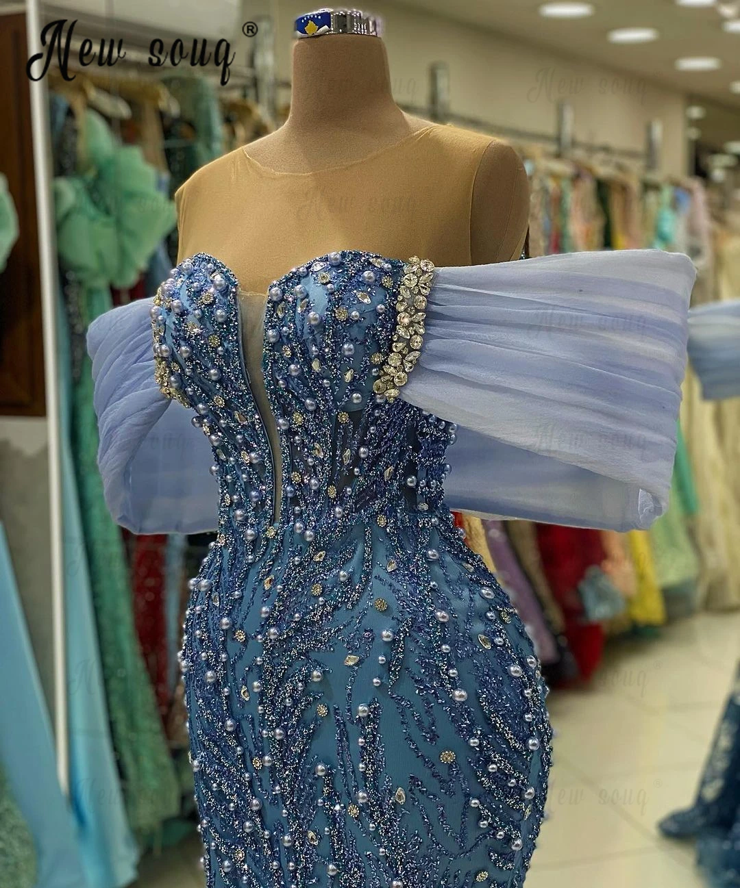 Chic Light Blue Evening Dress Off Shoulder Sweetheart Mermaid Wedding Event Gowns Arabic Women Dinner Night Dresses فساتبن سهرة