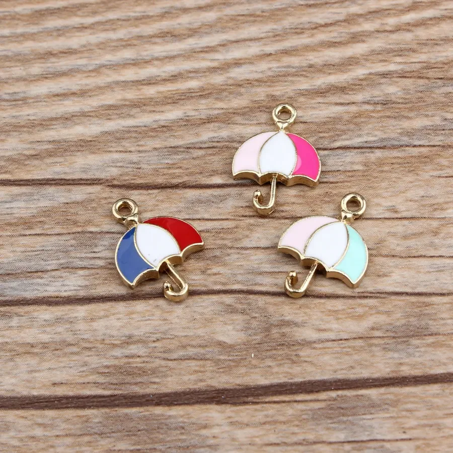 10pcs Mixed Metal Enamel Charms Three-color Umbrella Pendants Ornaments Beads for Bracelet Earrings Jewelry Making