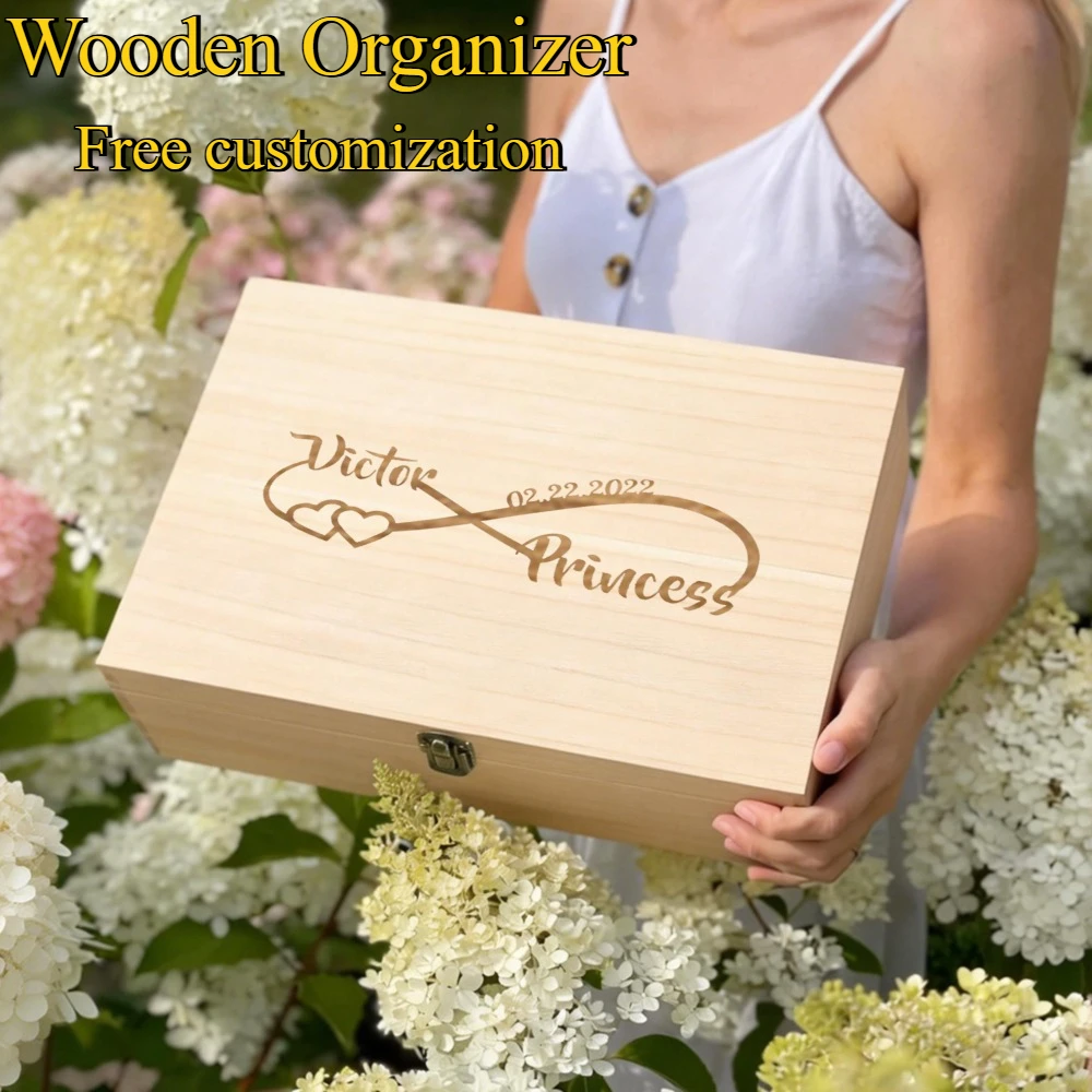 

1PC Custom Wooden Boxes With Lid Square Hinged Jewellery Craft Storage Box For Home Decoration DIY Hand-Made Commemorative gift