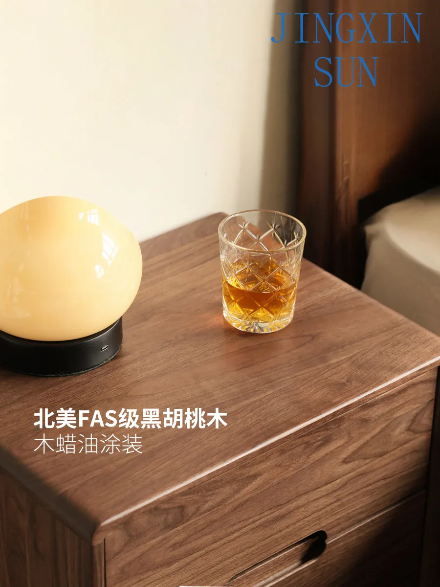 Genji wood language solid wood bedside table bedroom storage cabinet black walnut bedside table modern simple