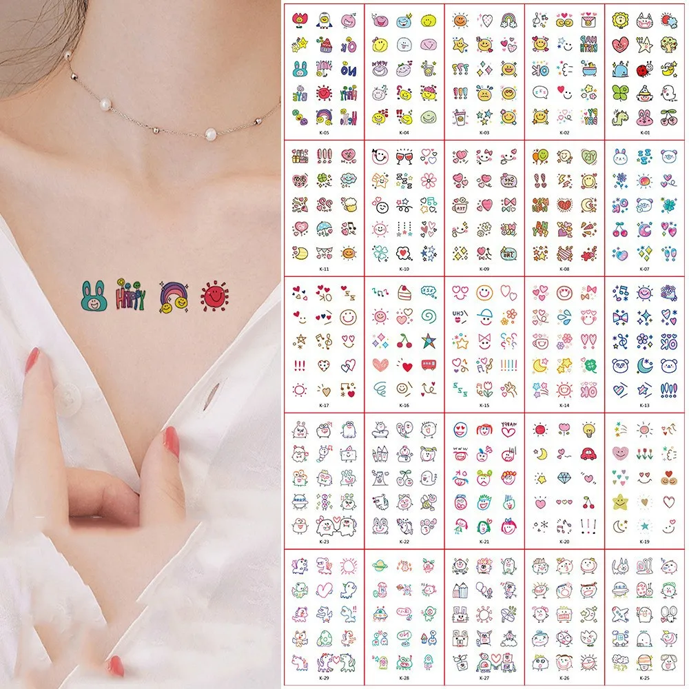 

30Pcs/set Ins Series Colorful Rainbow Expression Tattoo Sticker Face Hand Lovely Body Art Fake Tatoo Temporary Waterproof Taty