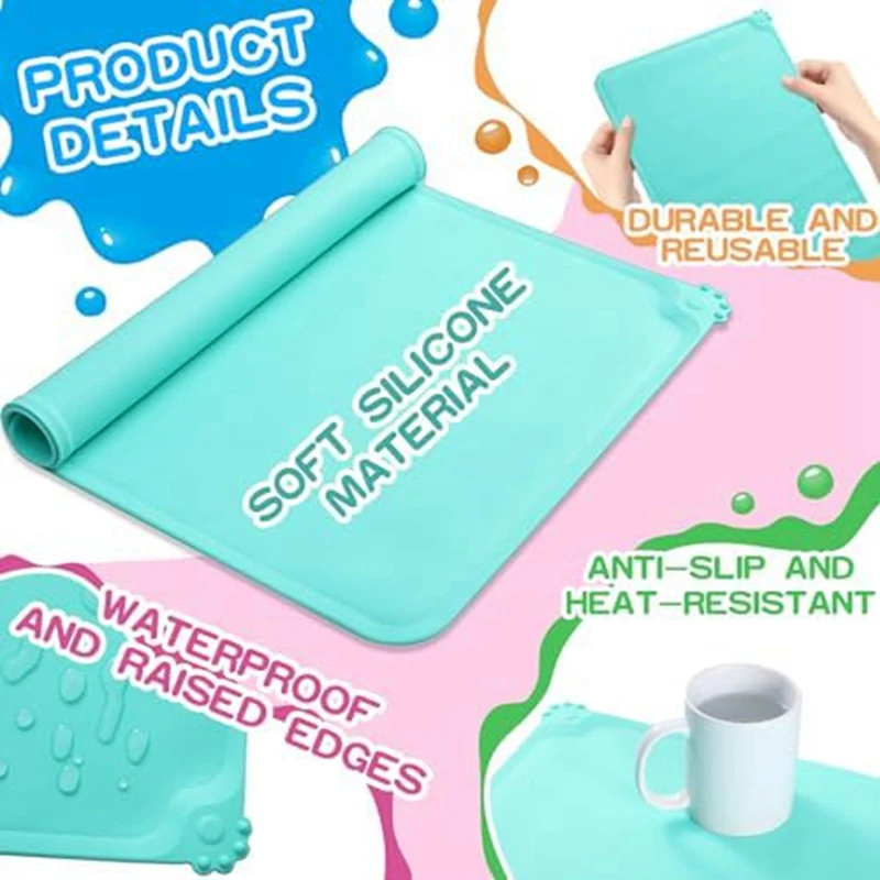 3-Pack Silicone Mats For Crafts, Resin, Anti-Slip Silicone Sheets, Raised Side Silicone Painting Mats, Desktop Cover Easy To Use