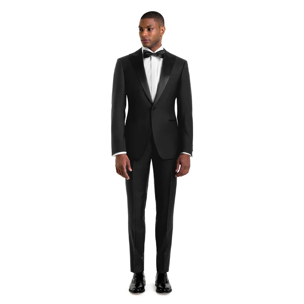 

Black Gorgeous Male Suit Slim Fashion Peak Lapel One Button Outfits Elegant Prom Party Wedding Groom Best Man Tuxedo 2 Piece