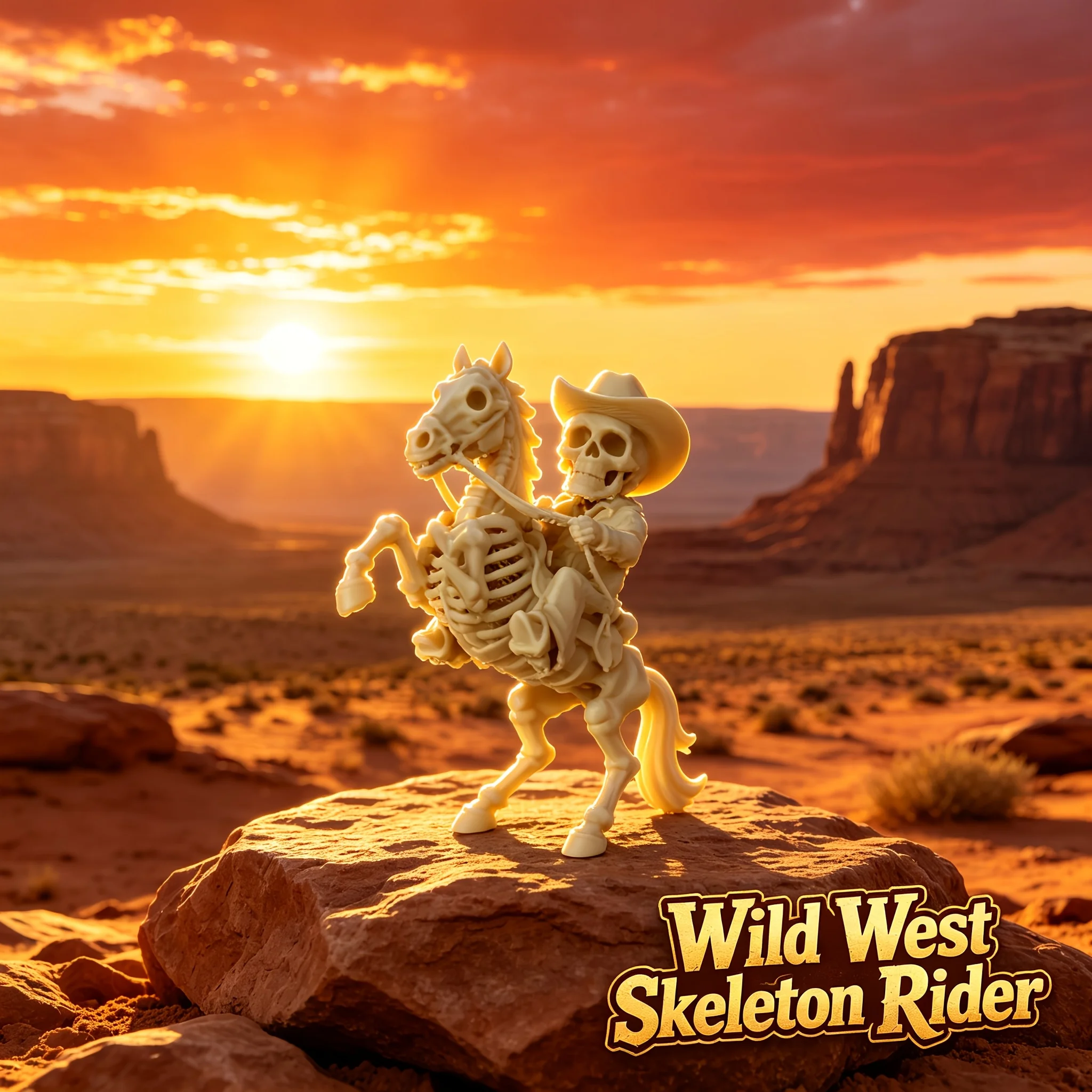 Retro Western Skeleton Cowboy Rider Statue 3D Printing Wild West Horse Skull Mini Figurine Tabletop Ornaments for Bar Desk Decor