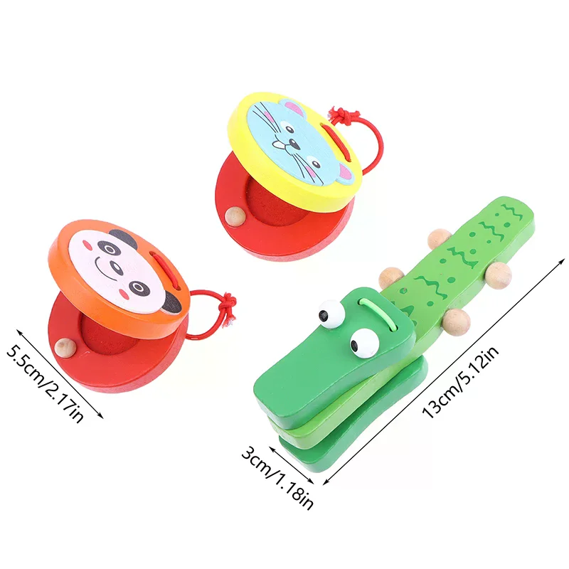 1Pc キッズ漫画木製ワニ/ラウンドカスタネット楽器ベビークラッパーハンドル楽器教育玩具