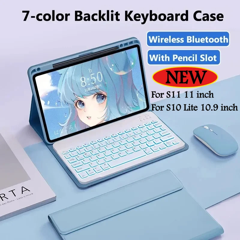 

For 2025 New SAMSUNG Galaxy Tab S11 S10 Lite FE 10.9 " A11 Plus 11 8.7 inch Funda 7 Colour Light Backlit Magnetic Keyboard Case