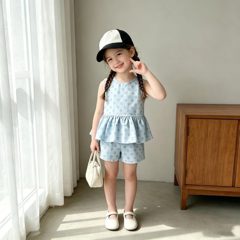 2026 Summer Hot Selling Girls' Strawberry Polka Dot Sleeveless Vest Top and Shorts Two-piece Set