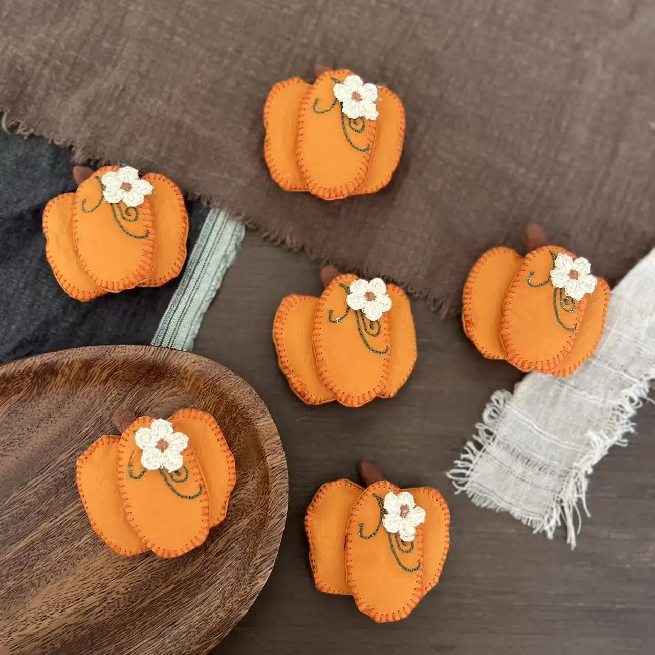 Halloween Pumpkin Stuffed Fabric Brooch for DIY Kids Clothing Bag Hair Clip Decoration Forest Style Accessory