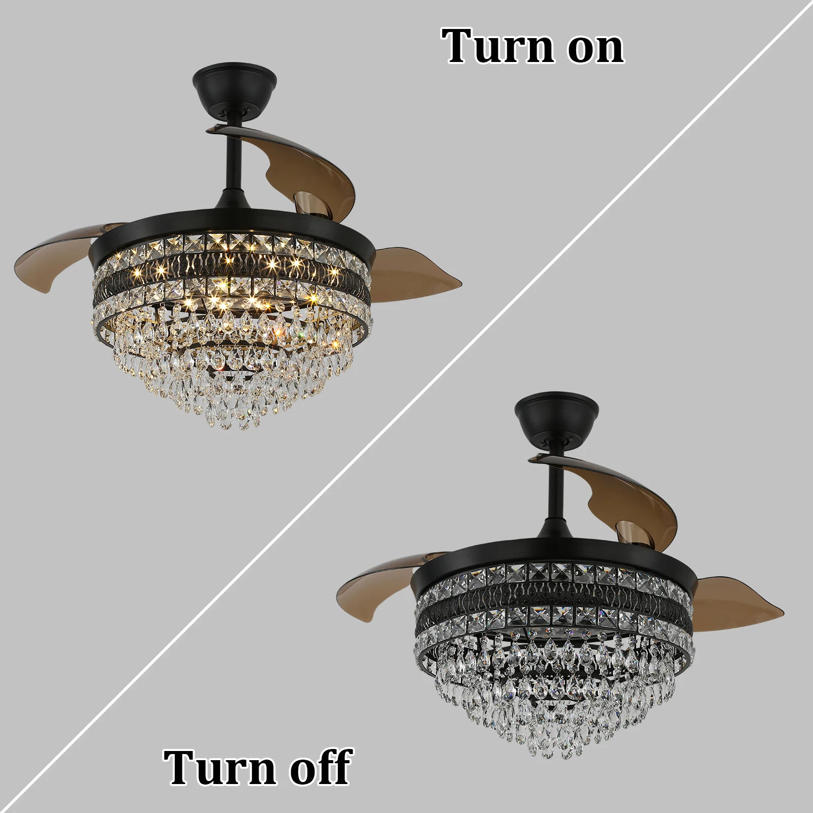 Modern Smart Ceiling Fan Chandelier Gold RC Adjustable 6 Speed Pendant Light Luminaire Bedroom 3 Heads Led Fandelier Lamp Indoor
