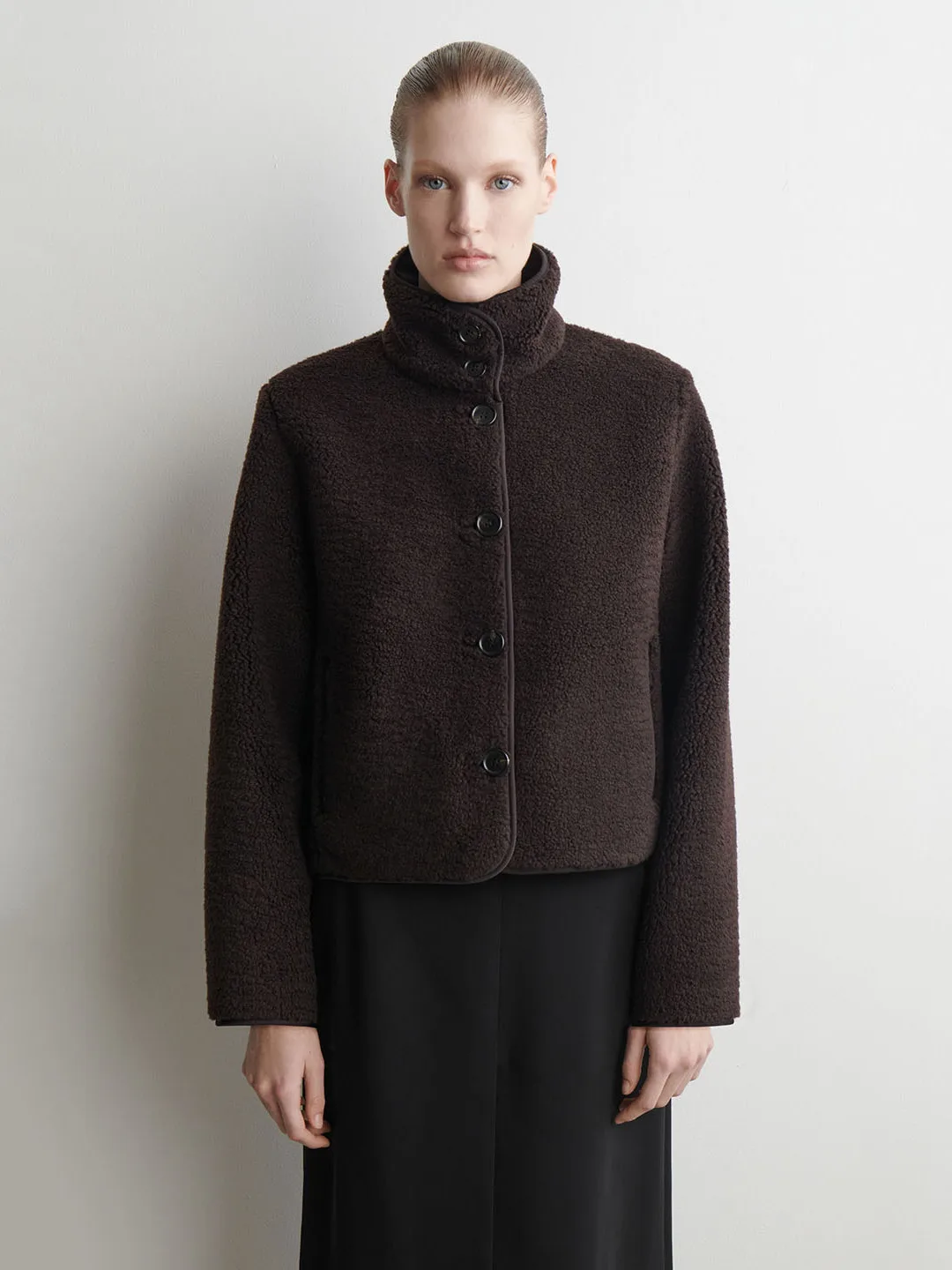 

Warm Teddy Fce Jaet Women's Casual Sle Coat Funnel Collar Autumn Winter New Arrival Deep Brown ort Outerwear