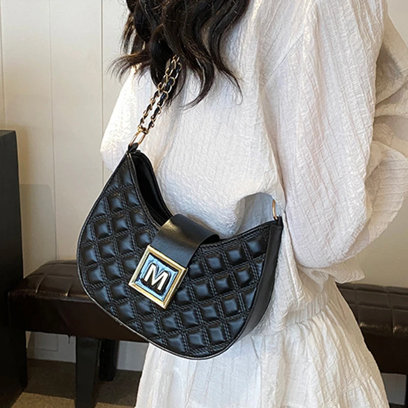 

2025 Fashion Chain Underarm Bags Wild Rhombus Pattern Shoulder Bag Versatile High Quality Ladies Oblique Crossbag